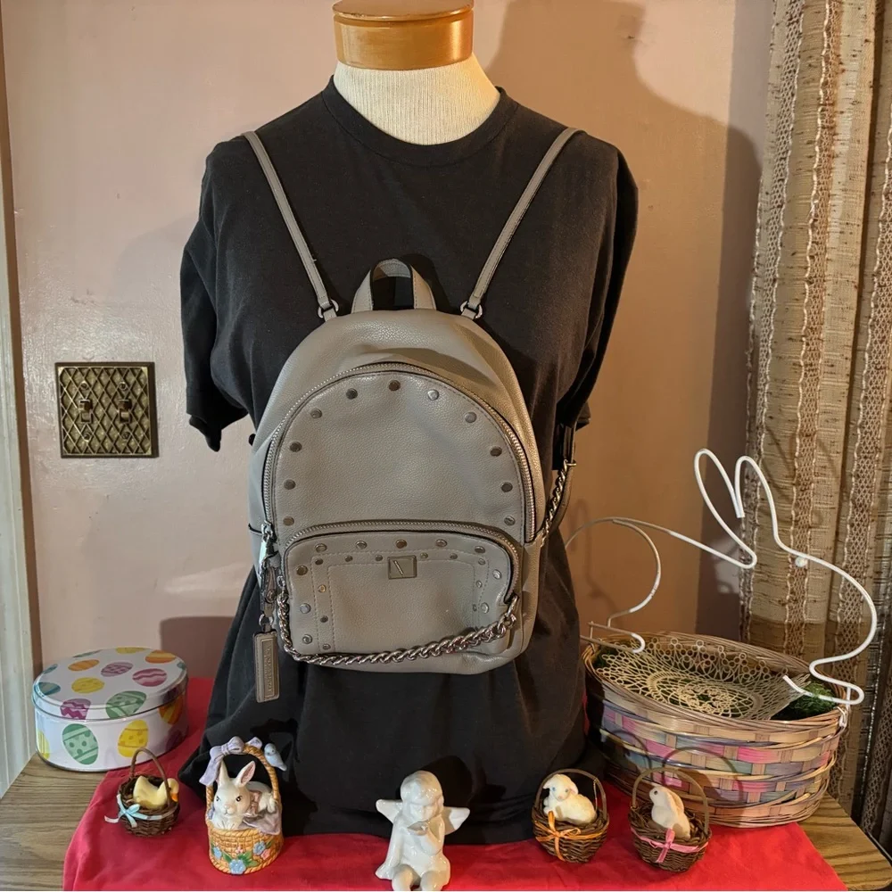 Gray Studded Mini Backpack - Picture 1 of 5